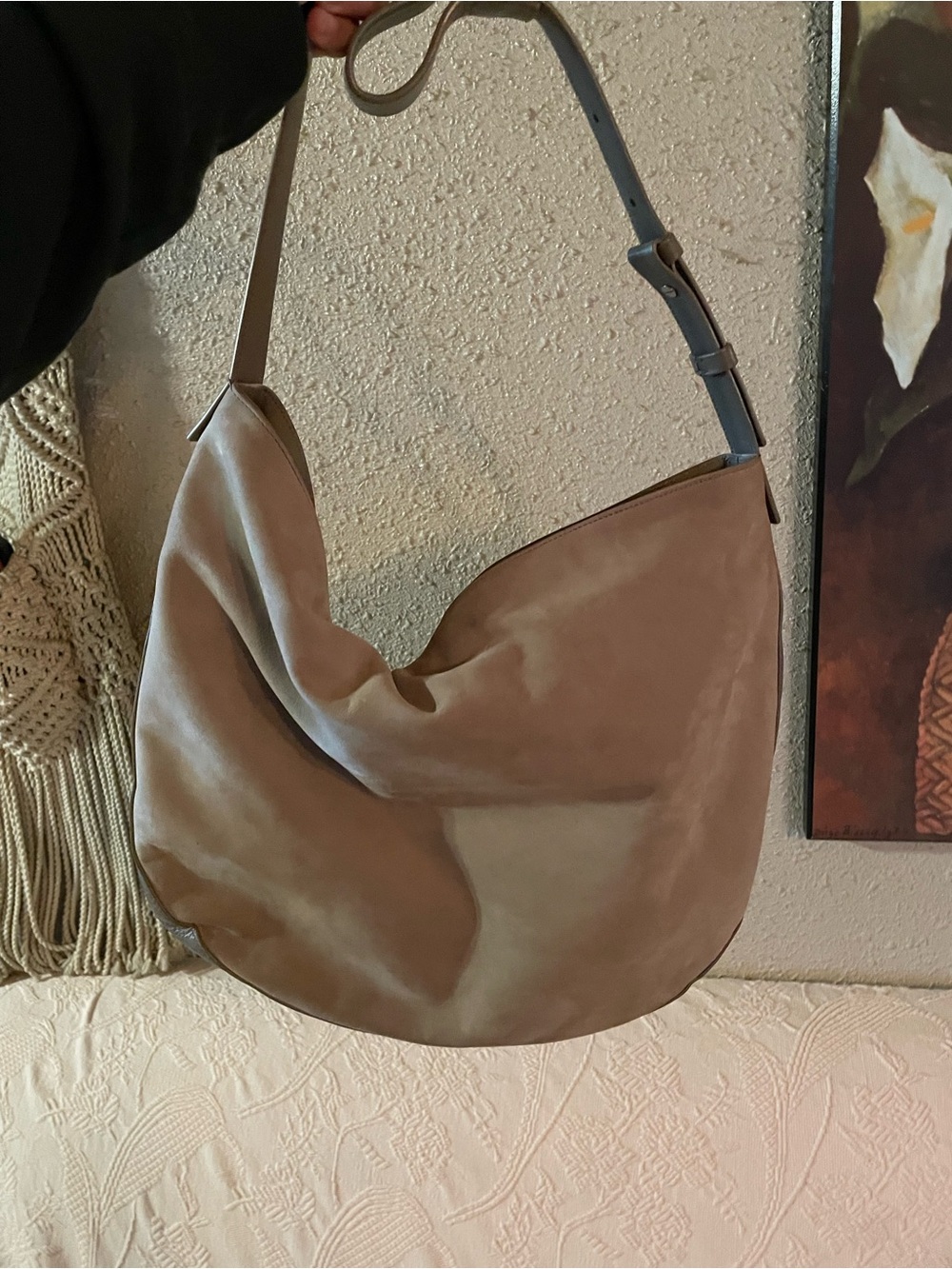 Vince Soft Taupe Hobo Shoulder Bag with Adjustable Strap